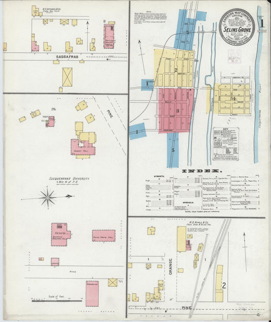 Sanborn Fire Insurance Map from Selins Grove, Snyder County, Pennsylvania (1905), Sheet #0001 - Historic Sanborn Fire Insurance Map Print, vintage old map wall art, antique decor, genealogy gift, Pennsylvania Pennsylvania map