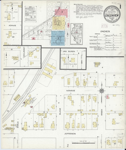 Sanborn Fire Insurance Map from Greenview, Menard County, Illinois (1914), Sheet #0001 - Historic Sanborn Fire Insurance Map Print, vintage old map wall art, antique decor, genealogy gift, Illinois Illinois map