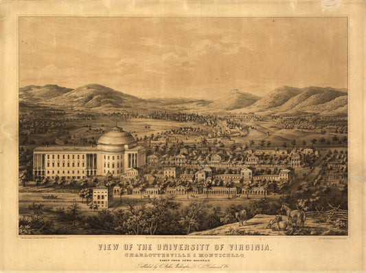 View of the University of Virginia, Charlottesville & Monticello, taken from Lewis Mountain (1856) – Historic Bird’s-Eye View Panorama Print