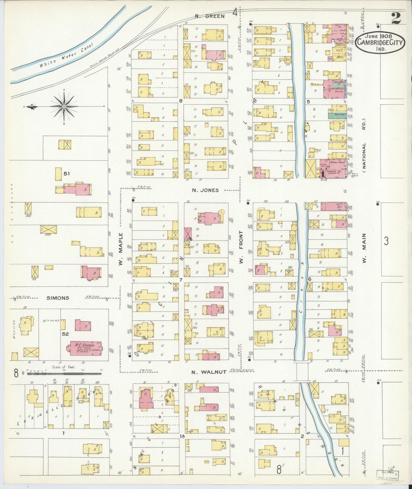 Sanborn Fire Insurance Map from Cambridge City, Wayne County, Indiana (1908), Sheet #0002 - Complete Map Set gallery image, historic Sanborn map, vintage wall art, Indiana Indiana