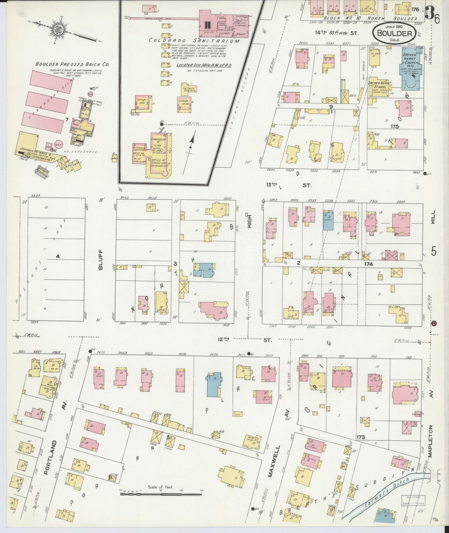 Sanborn Fire Insurance Map from Boulder, Boulder County, Colorado (1910), Sheet #0003 - Complete Map Set gallery image, historic Sanborn map, vintage wall art, Colorado Colorado