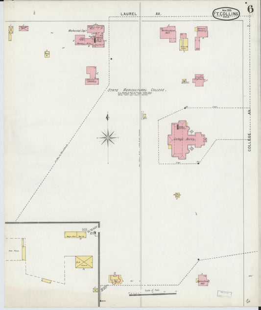 Sanborn Fire Insurance Map from Fort Collins, Larimer County, Colorado (1895), Sheet #0006 - Historic Sanborn Fire Insurance Map Print, vintage old map wall art, antique decor, genealogy gift, Colorado Colorado map