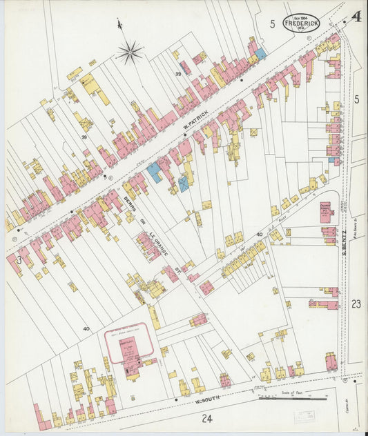 Sanborn Fire Insurance Map from Frederick, Frederick County, Maryland (1904), Sheet #0004 - Historic Sanborn Fire Insurance Map Print, vintage old map wall art, antique decor, genealogy gift, Maryland Maryland map