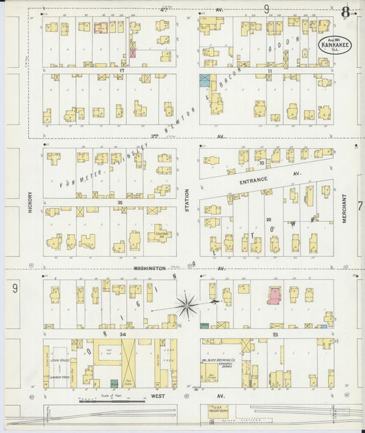 Sanborn Fire Insurance Map from Kankakee, Kankakee County, Illinois (1901), Sheet #0008 - Historic Sanborn Fire Insurance Map Print, vintage old map wall art, antique decor, genealogy gift, Illinois Illinois map