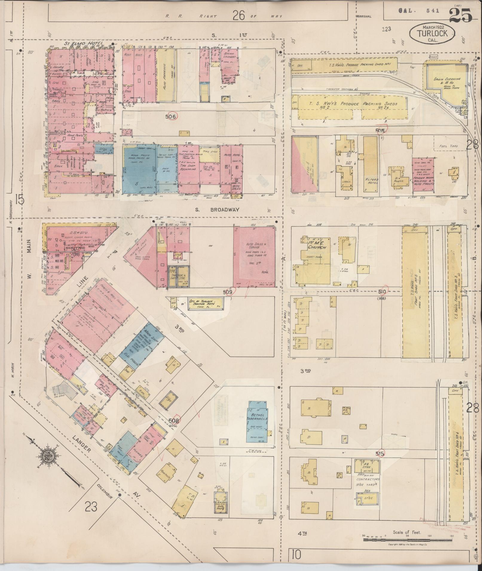 Sanborn Fire Insurance Map from Turlock, Stanislaus County, California (1943), Sheet #0025 - Complete Map Set gallery image, historic Sanborn map, vintage wall art, California California