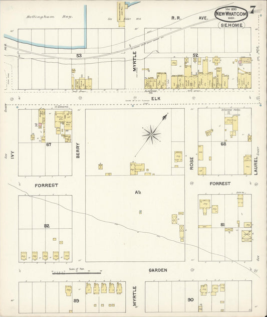 Sanborn Fire Insurance Map from New Whatcom, Whatcom County, Washington (1890), Sheet #0007 - Historic Sanborn Fire Insurance Map Print, vintage old map wall art, antique decor, genealogy gift, Washington Washington map