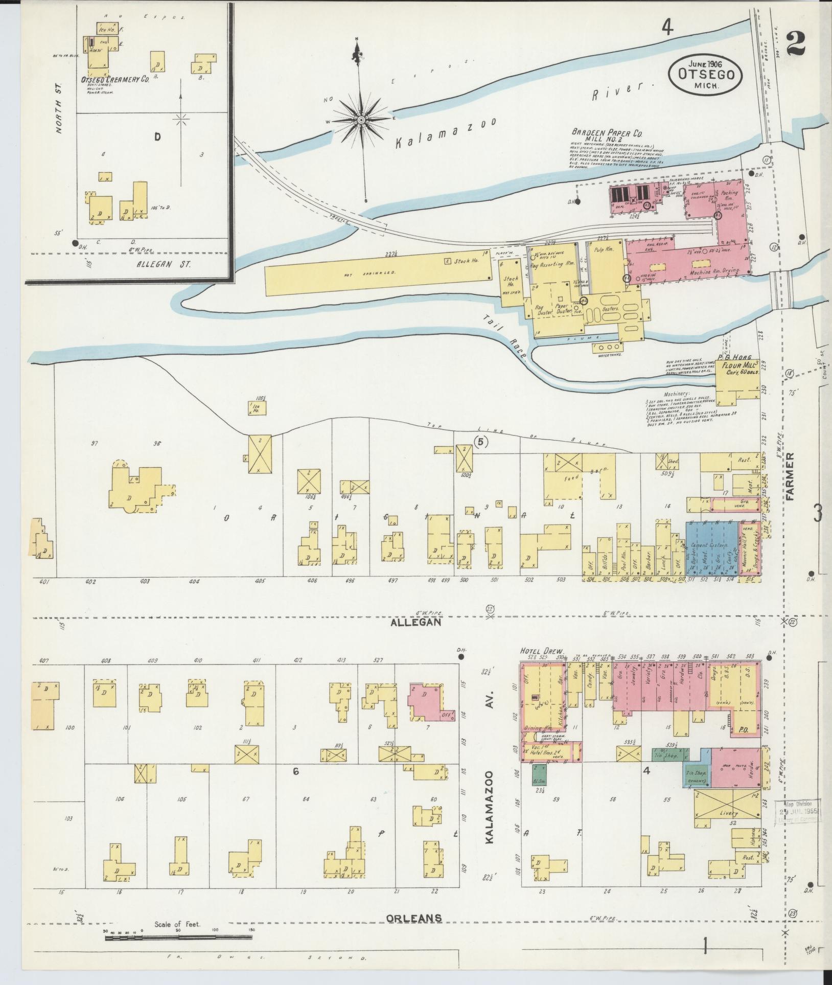 Sanborn Fire Insurance Map from Otsego, Allegan County, Michigan (1906), Sheet #0002 - Complete Map Set gallery image, historic Sanborn map, vintage wall art, Michigan Michigan