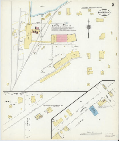 Sanborn Fire Insurance Map from Andalusia, Covington County, Alabama (1910), Sheet #0005 - Complete Map Set gallery image, historic Sanborn map, vintage wall art, Alabama Alabama