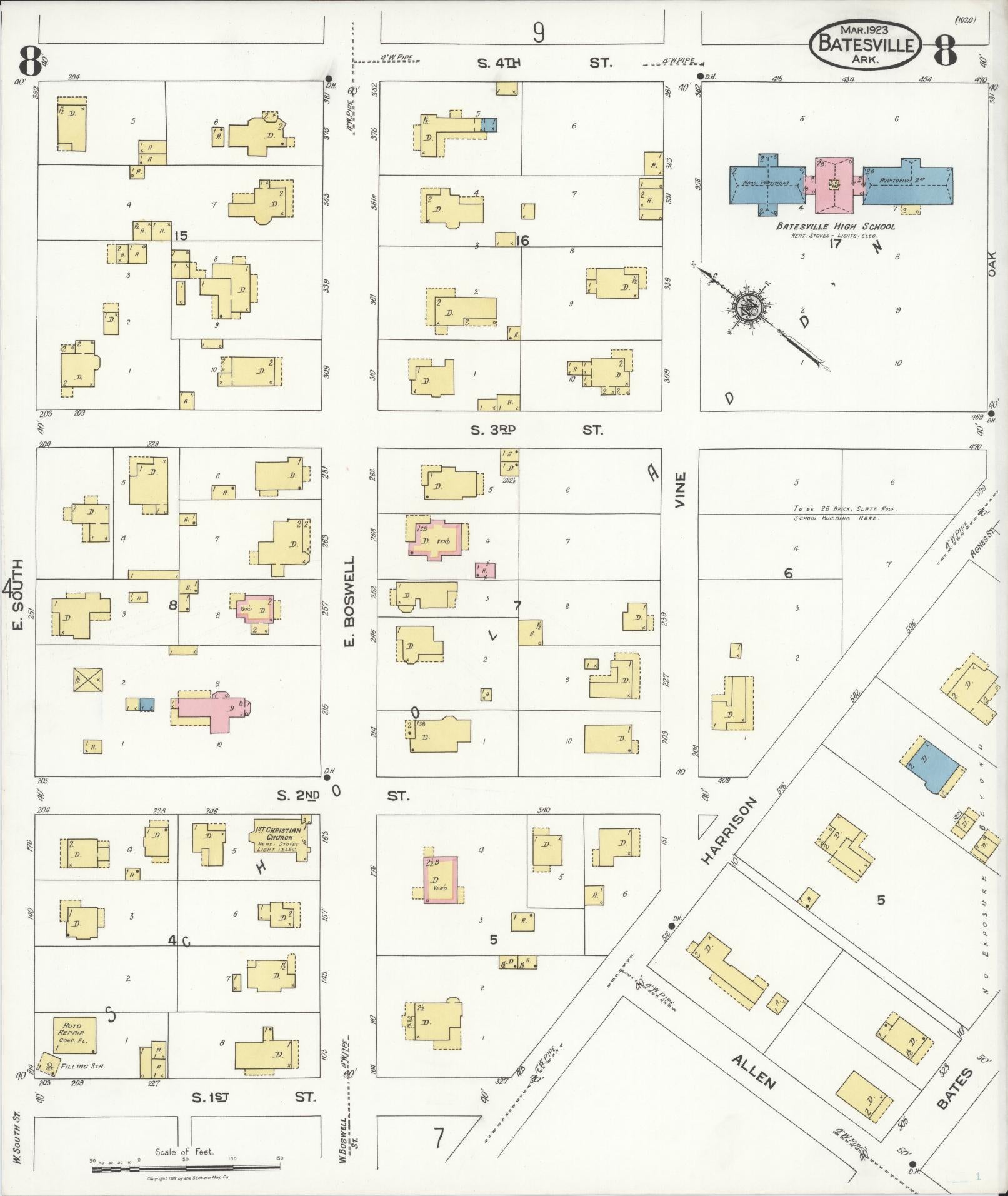 Sanborn Fire Insurance Map from Batesville, Independence County, Arkansas (1923), Sheet #0008 - Complete Map Set gallery image, historic Sanborn map, vintage wall art, Arkansas Arkansas