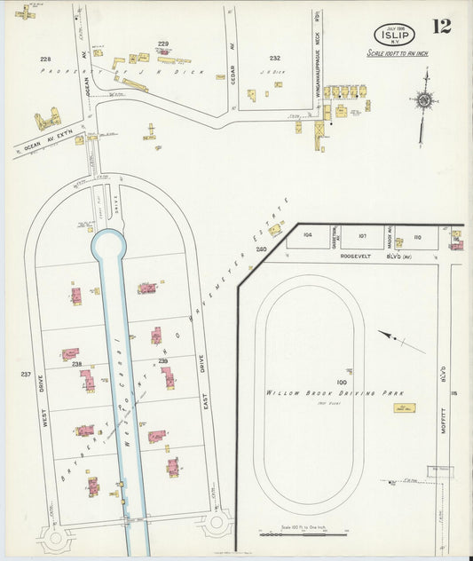 Sanborn Fire Insurance Map from Islip, Suffolk County, New York (1916), Sheet #0012 - Historic Sanborn Fire Insurance Map Print, vintage old map wall art, antique decor, genealogy gift, New York New York map