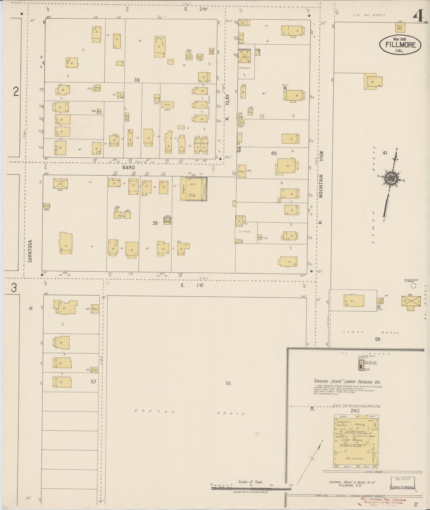 Sanborn Fire Insurance Map from Fillmore, Ventura County, California (1918), Sheet #0004 - Historic Sanborn Fire Insurance Map Print, vintage old map wall art, antique decor, genealogy gift, California California map