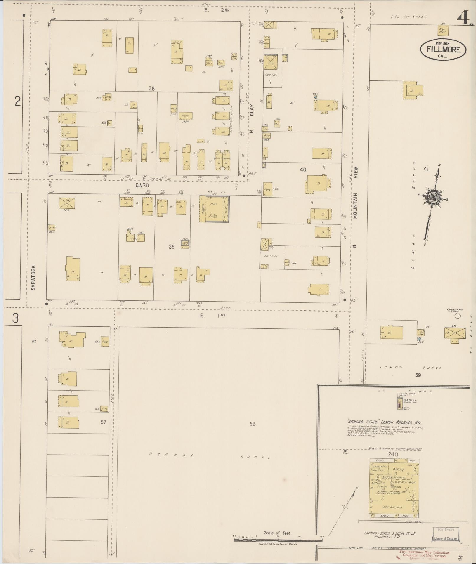 Sanborn Fire Insurance Map from Fillmore, Ventura County, California (1918), Sheet #0004 - Historic Sanborn Fire Insurance Map Print, vintage old map wall art, antique decor, genealogy gift, California California map