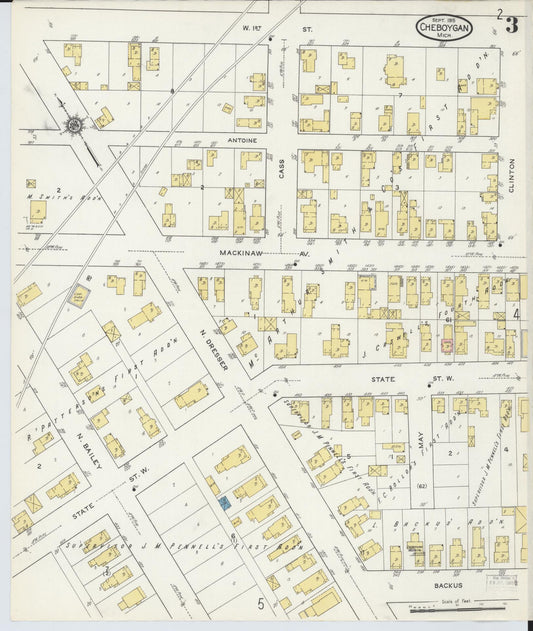 Sanborn Fire Insurance Map from Cheboygan, Cheboygan County, Michigan (1915), Sheet #0003 - Historic Sanborn Fire Insurance Map Print, vintage old map wall art, antique decor, genealogy gift, Michigan Michigan map