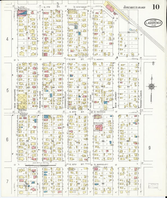 Sanborn Fire Insurance Map from Lawrence, Douglas County, Kansas (1918), Sheet #0010 - Historic Sanborn Fire Insurance Map Print, vintage old map wall art, antique decor, genealogy gift, Kansas Kansas map