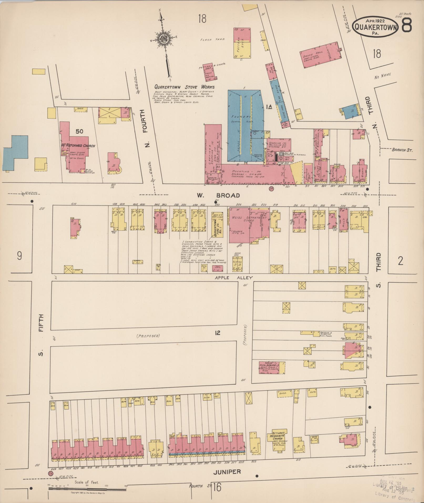 Sanborn Fire Insurance Map from Quakertown, Bucks County, Pennsylvania (1922), Sheet #0008 - Complete Map Set gallery image, historic Sanborn map, vintage wall art, Pennsylvania Pennsylvania
