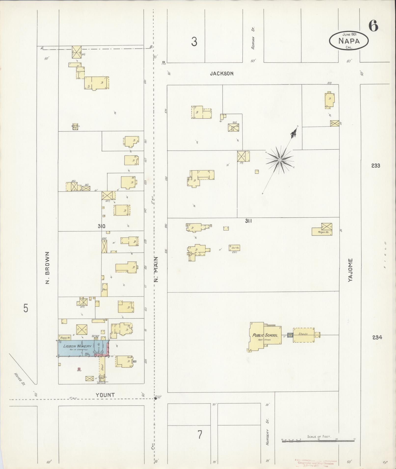 Sanborn Fire Insurance Map from Napa, Napa County, California (1901), Sheet #0006 - Historic Sanborn Fire Insurance Map Print, vintage old map wall art, antique decor, genealogy gift, California California map