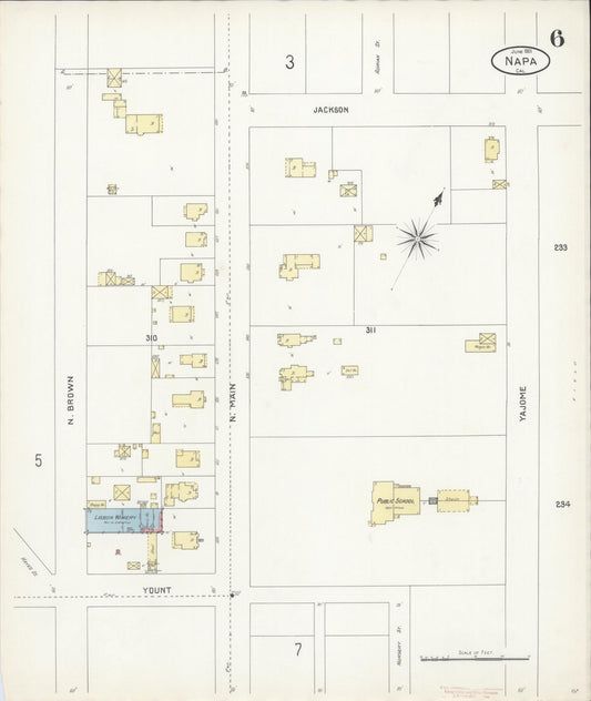 Sanborn Fire Insurance Map from Napa, Napa County, California (1901), Sheet #0006 - Historic Sanborn Fire Insurance Map Print, vintage old map wall art, antique decor, genealogy gift, California California map