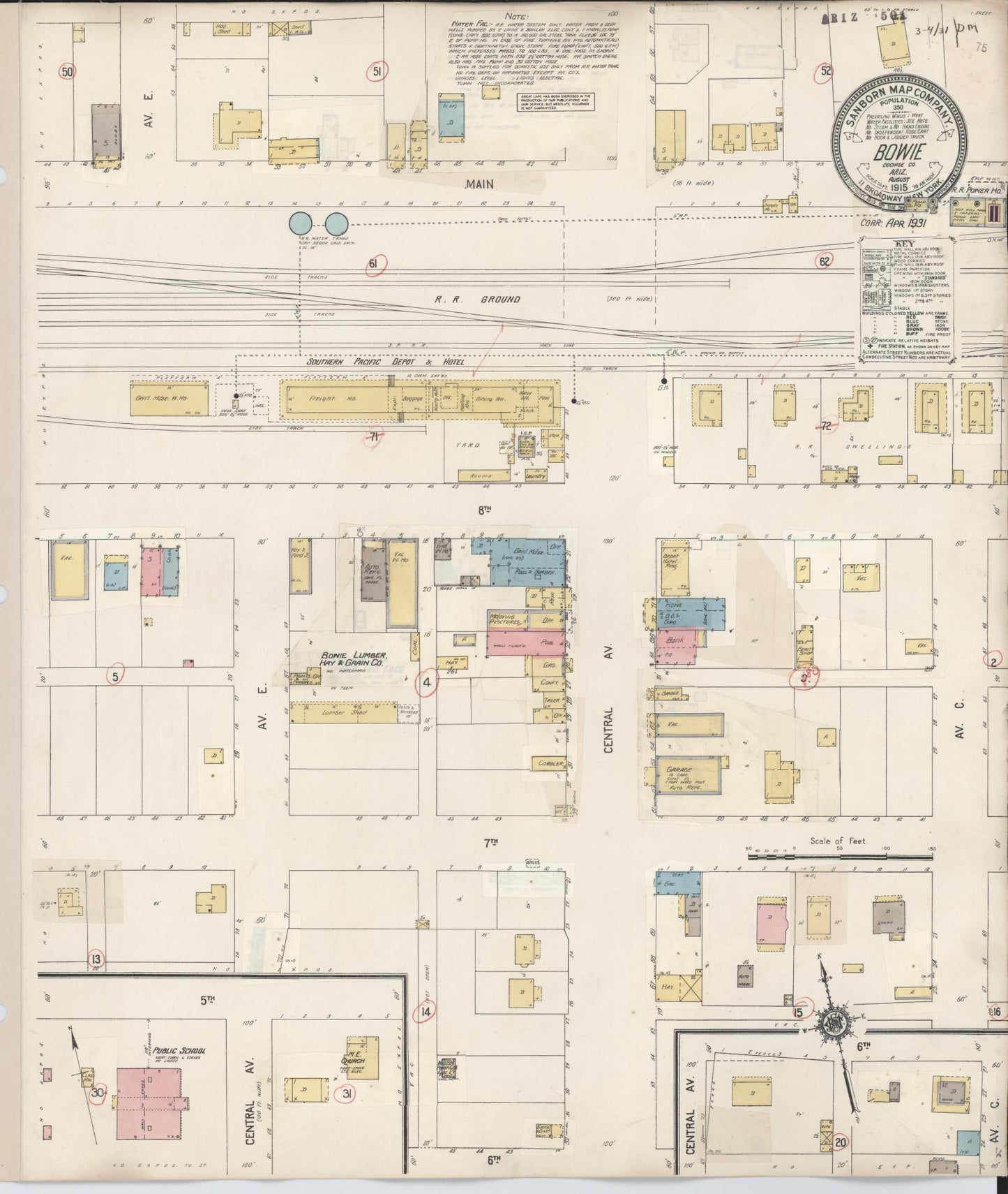Sanborn Fire Insurance Map from Bowie, Cochise County, Arizona. (1931) – Historic Sanborn Fire Insurance Map Print