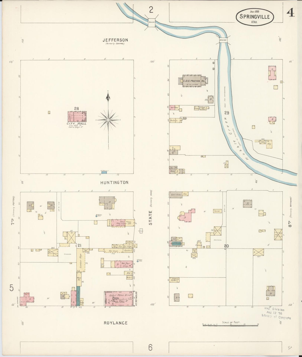 Sanborn Fire Insurance Map from Springville, Utah County, Utah (1898), Sheet #0004 - Historic Sanborn Fire Insurance Map Print, vintage old map wall art, antique decor, genealogy gift, Springville Utah map