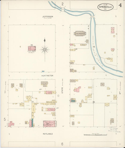Sanborn Fire Insurance Map from Springville, Utah County, Utah (1898), Sheet #0004 - Historic Sanborn Fire Insurance Map Print, vintage old map wall art, antique decor, genealogy gift, Springville Utah map