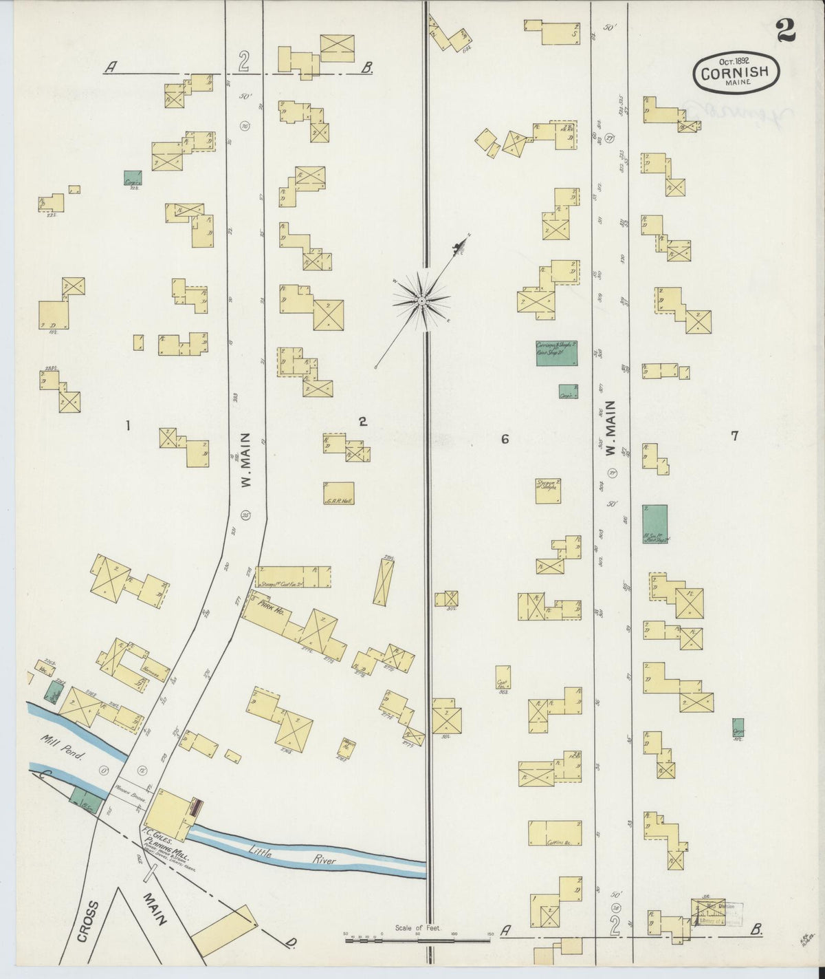 Sanborn Fire Insurance Map from Cornish, York County, Maine (1892), Sheet #0002 - Complete Map Set gallery image, historic Sanborn map, vintage wall art, Maine Maine