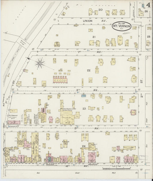 Sanborn Fire Insurance Map from Mount Vernon, Westchester County, New York (1887), Sheet #0004 - Historic Sanborn Fire Insurance Map Print, vintage old map wall art, antique decor, genealogy gift, New York New York map