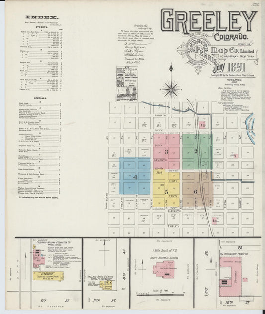 Sanborn Fire Insurance Map from Greeley, Weld County, Colorado. (1891) – Historic Sanborn Fire Insurance Map Print