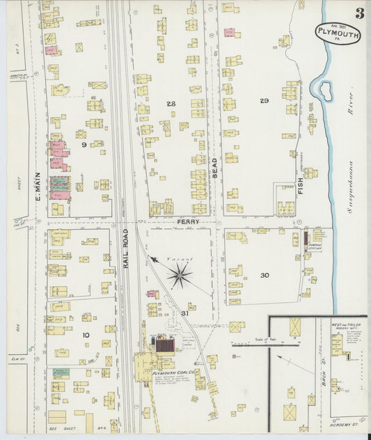 Sanborn Fire Insurance Map from Plymouth, Luzerne County, Pennsylvania (1891), Sheet #0003 - Historic Sanborn Fire Insurance Map Print, vintage old map wall art, antique decor, genealogy gift, Pennsylvania Pennsylvania map