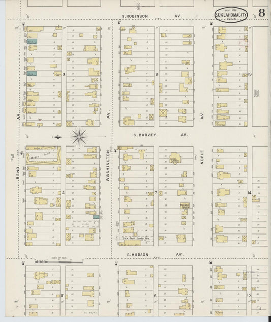 Sanborn Fire Insurance Map from Oklahoma City, Oklahoma County, Oklahoma (1894), Sheet #0008 - Historic Sanborn Fire Insurance Map Print, vintage old map wall art, antique decor, genealogy gift, Oklahoma City Oklahoma map