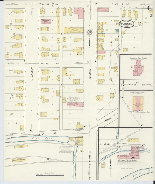 Sanborn Fire Insurance Map from Rochester, Oakland County, Michigan (1916), Sheet #0004 - Historic Sanborn Fire Insurance Map Print, vintage old map wall art, antique decor, genealogy gift, Michigan Michigan map