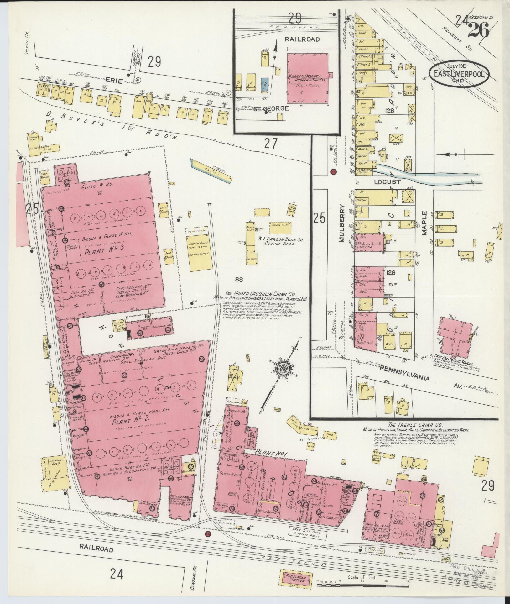 Sanborn Fire Insurance Map from East Liverpool, Columbiana County, Ohio (1913), Sheet #0026 - Historic Sanborn Fire Insurance Map Print, vintage old map wall art, antique decor, genealogy gift, Ohio Ohio map