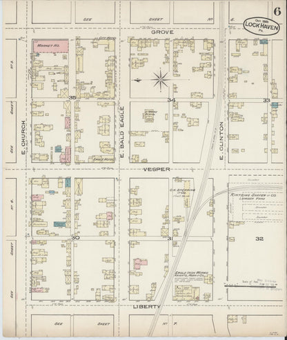 Sanborn Fire Insurance Map from Lock Haven, Clinton County, Pennsylvania (1885), Sheet #0006 - Historic Sanborn Fire Insurance Map Print, vintage old map wall art, antique decor, genealogy gift, Pennsylvania Pennsylvania map