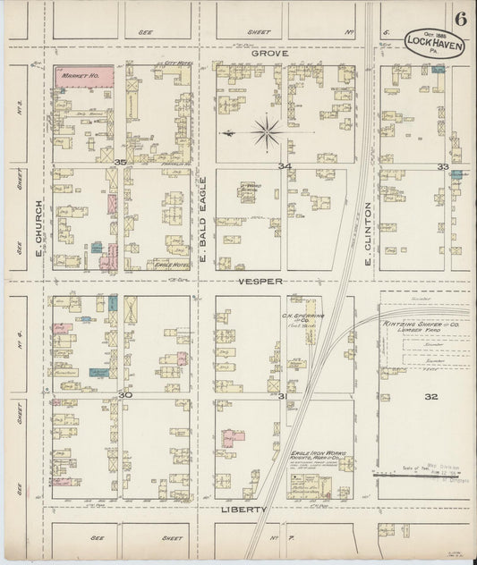 Sanborn Fire Insurance Map from Lock Haven, Clinton County, Pennsylvania (1885), Sheet #0006 - Historic Sanborn Fire Insurance Map Print, vintage old map wall art, antique decor, genealogy gift, Pennsylvania Pennsylvania map