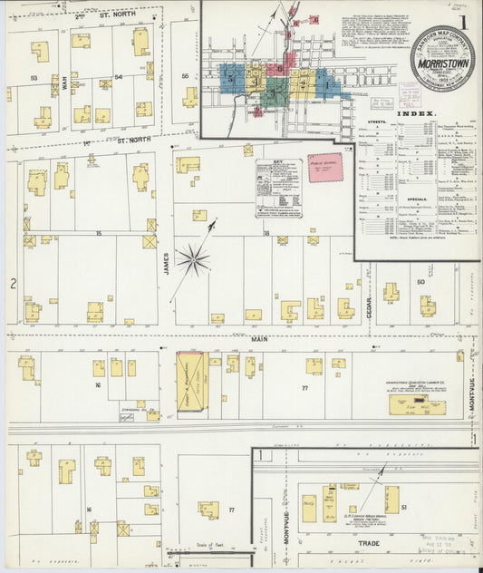 Sanborn Fire Insurance Map from Morristown, Hamblen County, Tennessee (1903), Sheet #0001 - Complete Map Set gallery image, historic Sanborn map, vintage wall art, Tennessee Tennessee