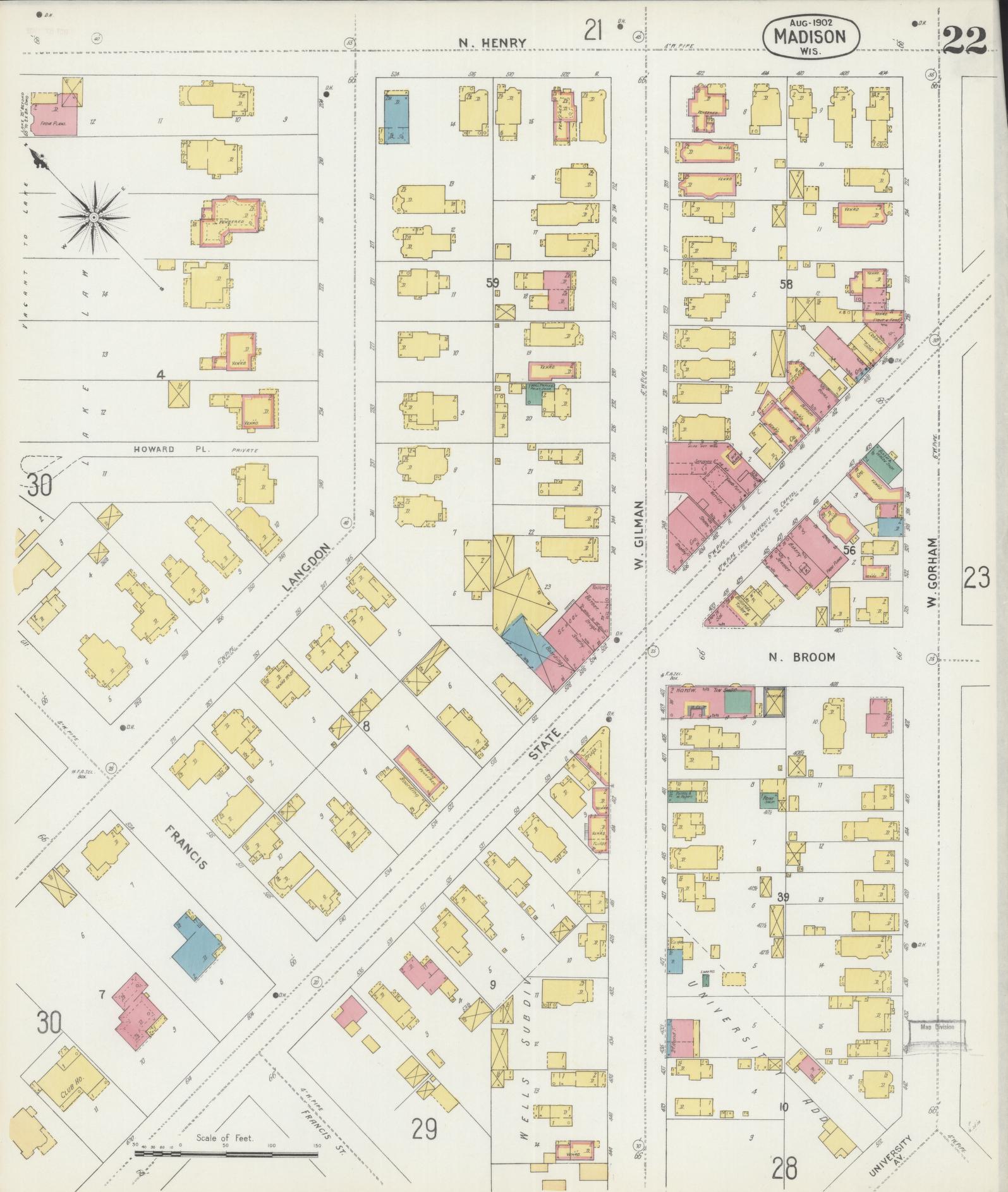 Sanborn Fire Insurance Map from Madison, Dane County, Wisconsin (1902), Sheet #0022 - Complete Map Set gallery image, historic Sanborn map, vintage wall art, Wisconsin Wisconsin