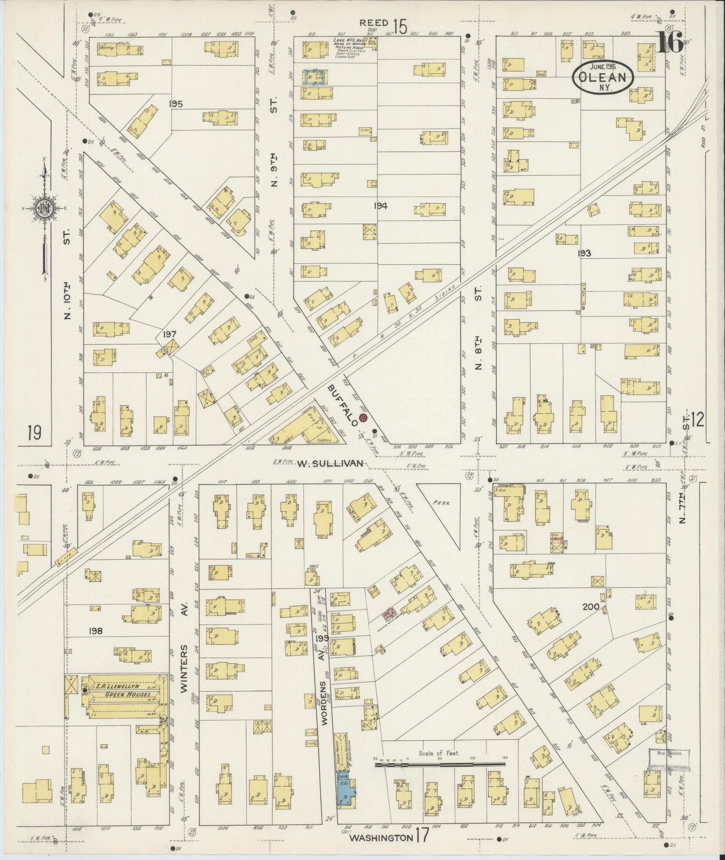 Sanborn Fire Insurance Map from Olean, Cattaraugus County, New York (1915), Sheet #0016 - Complete Map Set gallery image, historic Sanborn map, vintage wall art, New York New York