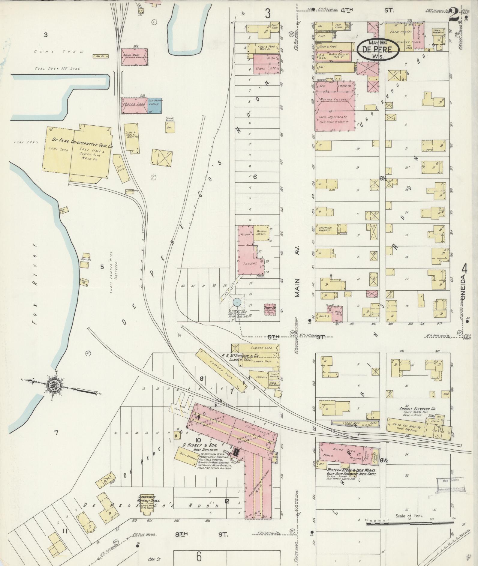 Sanborn Fire Insurance Map from De Pere, Brown County, Wisconsin (1914), Sheet #0002 - Historic Sanborn Fire Insurance Map Print, vintage old map wall art, antique decor, genealogy gift, Wisconsin Wisconsin map