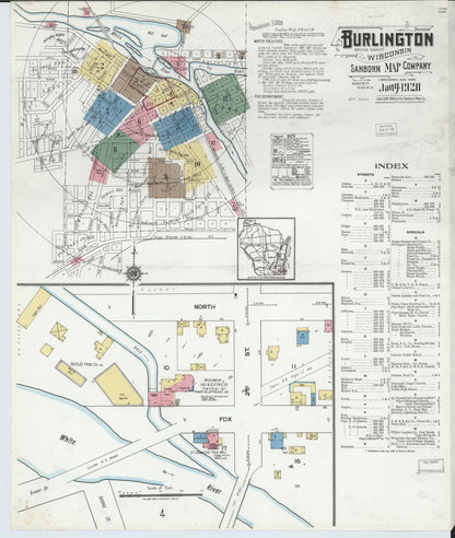 Sanborn Fire Insurance Map from Burlington, Racine County, Wisconsin (1920), Sheet #0001 - Historic Sanborn Fire Insurance Map Print, vintage old map wall art, antique decor, genealogy gift, Wisconsin Wisconsin map