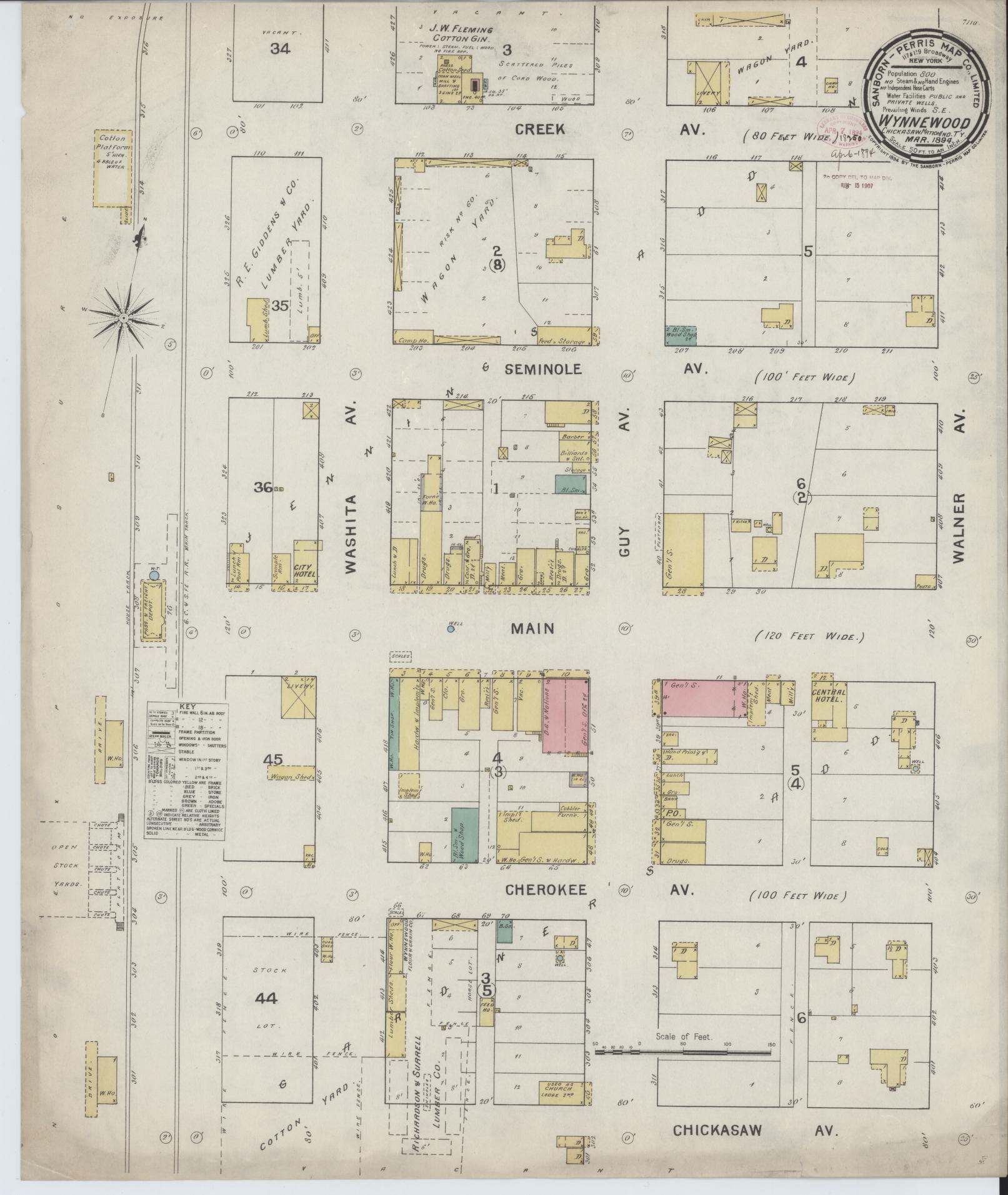Sanborn Fire Insurance Map from Wynnewood, Garvin County, Oklahoma (1894), Sheet #0001 - Historic Sanborn Fire Insurance Map Print, vintage old map wall art, antique decor, genealogy gift, Oklahoma Oklahoma map