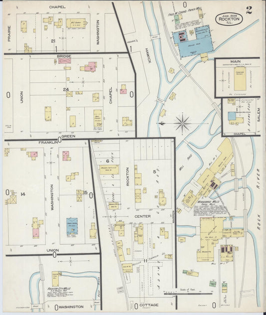 Sanborn Fire Insurance Map from Rockton, Winnebago County, Illinois (1898), Sheet #0002 - Historic Sanborn Fire Insurance Map Print, vintage old map wall art, antique decor, genealogy gift, Illinois Illinois map