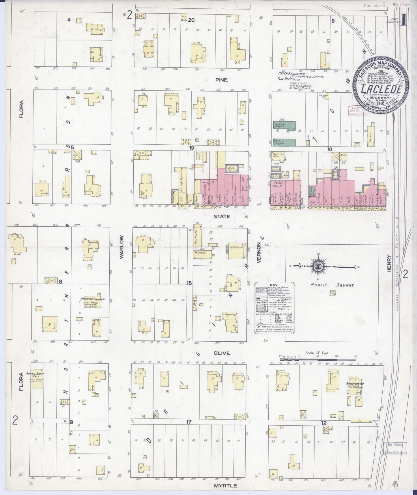 Sanborn Fire Insurance Map from Laclede, Linn County, Missouri (1910), Sheet #0001 - Complete Map Set gallery image, historic Sanborn map, vintage wall art, Missouri Missouri