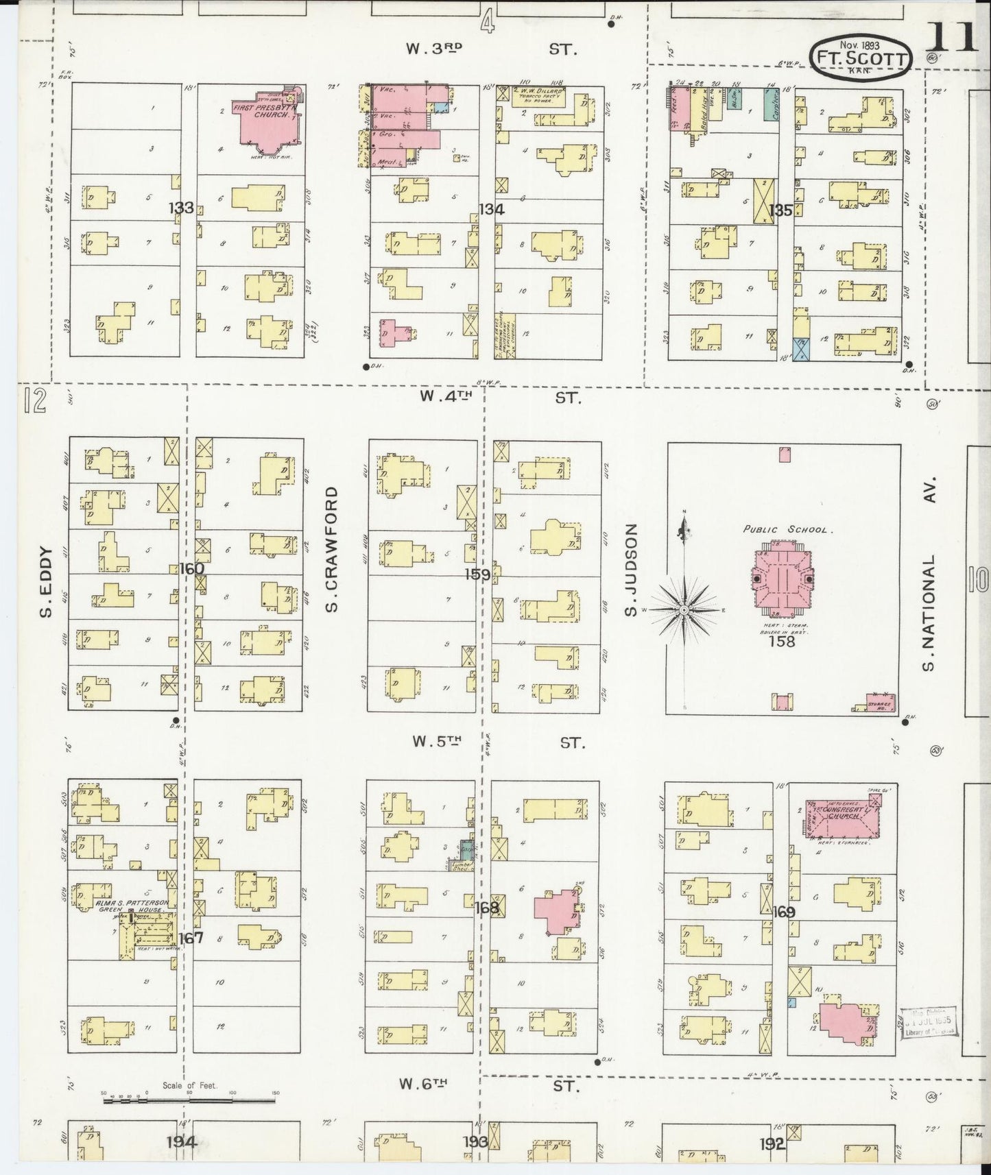 Sanborn Fire Insurance Map from Fort Scott, Bourbon County, Kansas (1893), Sheet #0011 - Complete Map Set gallery image, historic Sanborn map, vintage wall art, Kansas Kansas