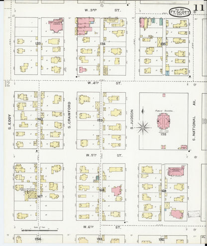 Sanborn Fire Insurance Map from Fort Scott, Bourbon County, Kansas (1893), Sheet #0011 - Complete Map Set gallery image, historic Sanborn map, vintage wall art, Kansas Kansas