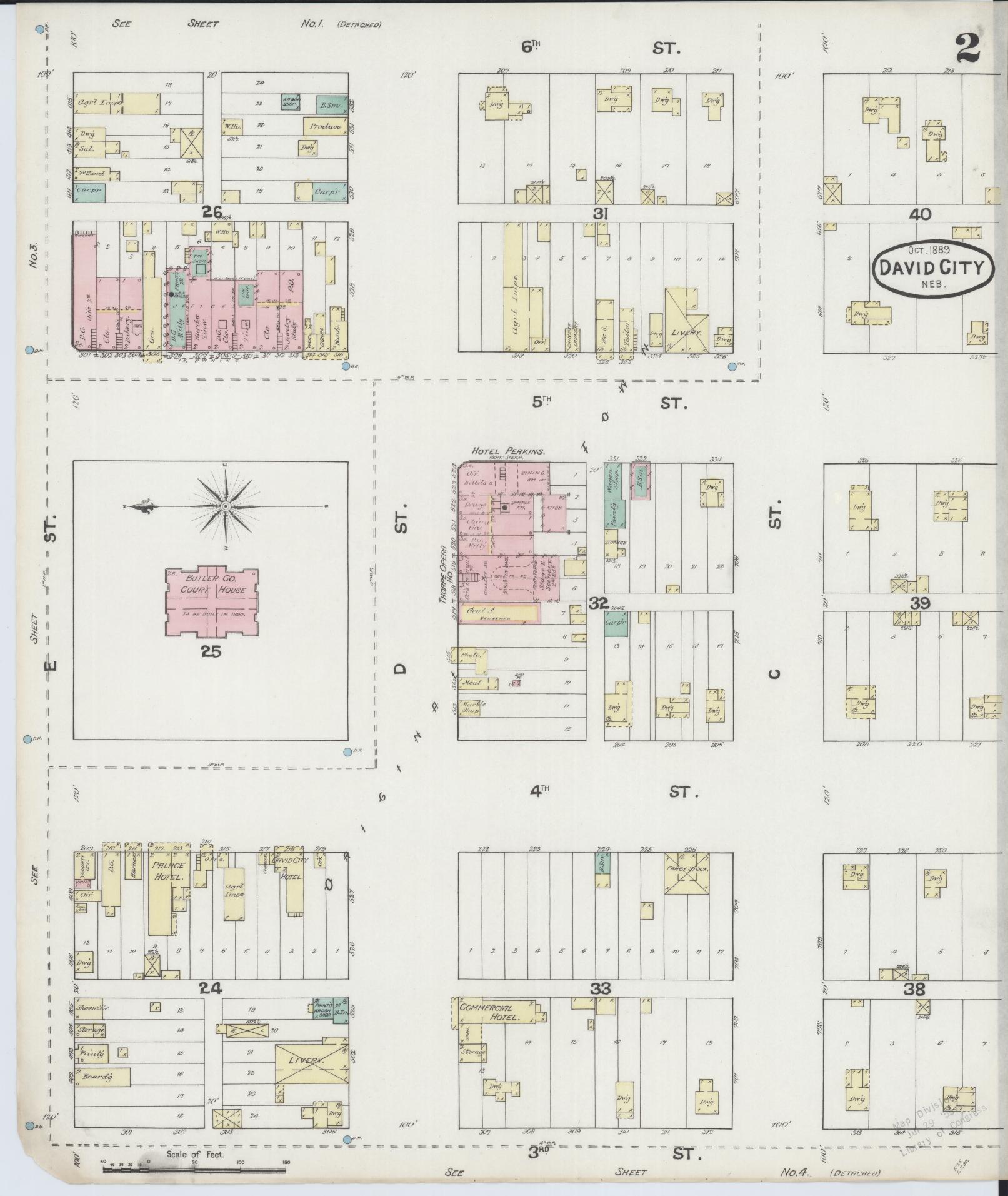 Sanborn Fire Insurance Map from David City, Butler County, Nebraska (1889), Sheet #0002 - Historic Sanborn Fire Insurance Map Print, vintage old map wall art, antique decor, genealogy gift, Nebraska Nebraska map