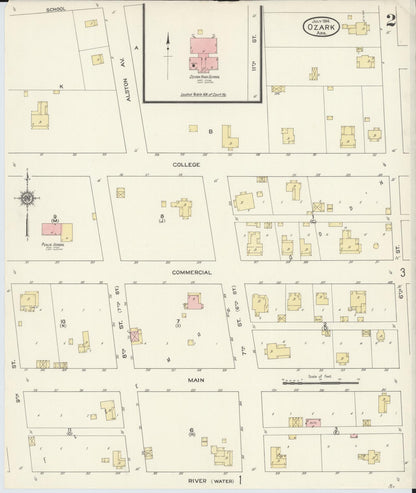 Sanborn Fire Insurance Map from Ozark, Franklin County, Arkansas (1914), Sheet #0002 - Complete Map Set gallery image, historic Sanborn map, vintage wall art, Arkansas Arkansas