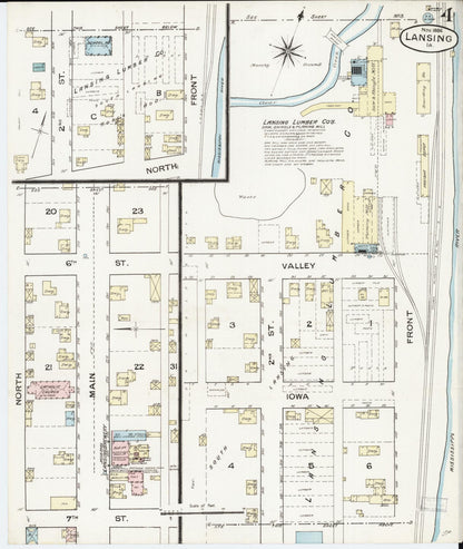 Sanborn Fire Insurance Map from Lansing, Allamakee County, Iowa (1886), Sheet #0004 - Historic Sanborn Fire Insurance Map Print, vintage old map wall art