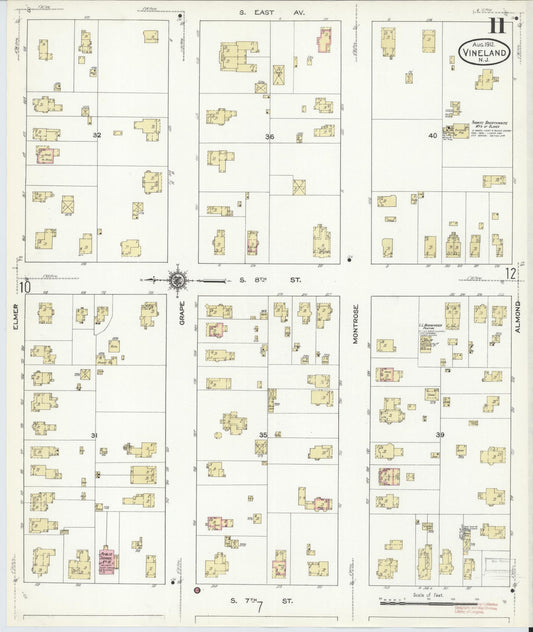 Sanborn Fire Insurance Map from Vineland, Cumberland County, New Jersey (1912), Sheet #0011 - Historic Sanborn Fire Insurance Map Print, vintage old map wall art, antique decor, genealogy gift, New Jersey New Jersey map