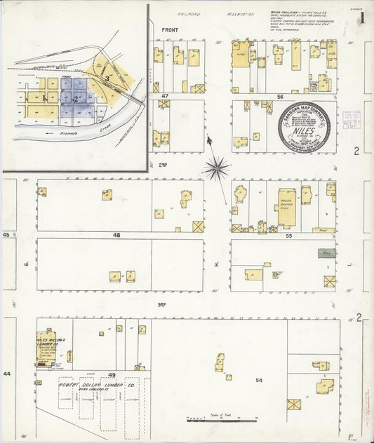 Sanborn Fire Insurance Map from Niles, Alameda County, California (1907), Sheet #0001 - Historic Sanborn Fire Insurance Map Print, vintage old map wall art, antique decor, genealogy gift, California California map