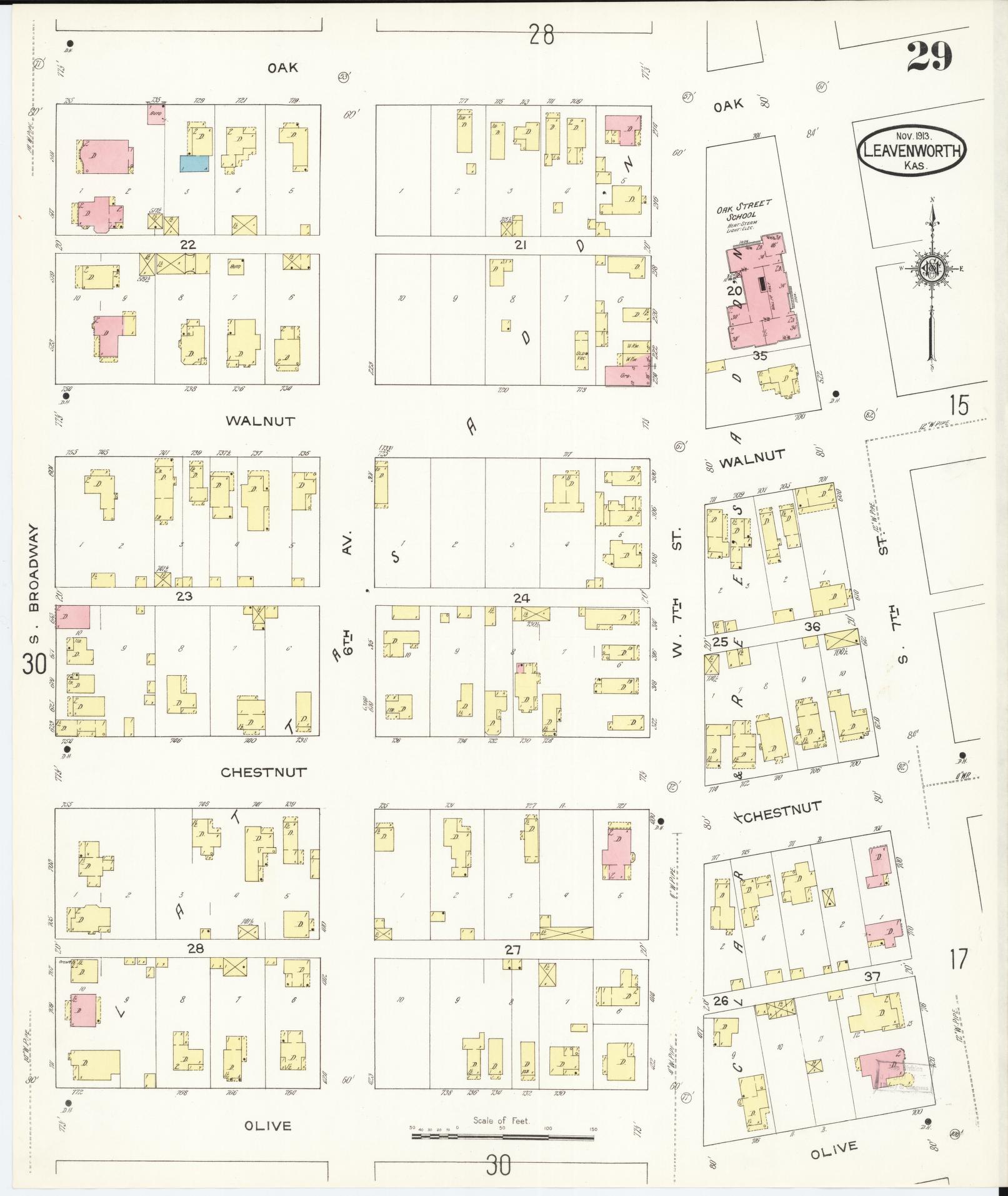 Sanborn Fire Insurance Map from Leavenworth, Leavenworth County, Kansas (1913), Sheet #0030 - Historic Sanborn Fire Insurance Map Print, vintage old map wall art, antique decor, genealogy gift, Kansas Kansas map