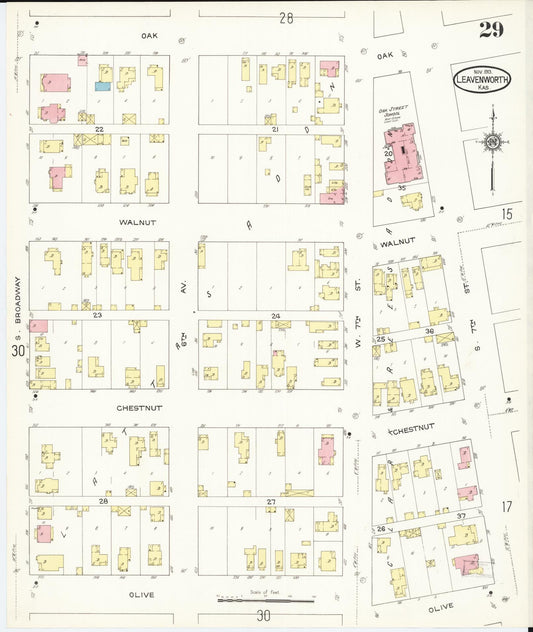 Sanborn Fire Insurance Map from Leavenworth, Leavenworth County, Kansas (1913), Sheet #0030 - Historic Sanborn Fire Insurance Map Print, vintage old map wall art, antique decor, genealogy gift, Kansas Kansas map
